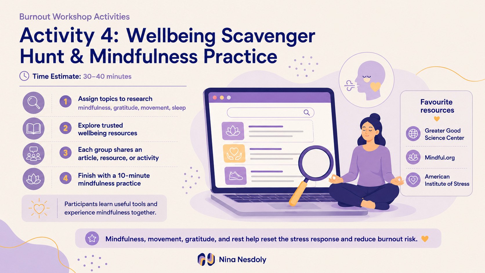 Wellbeing scavenger hunt and mindfulness practice activity