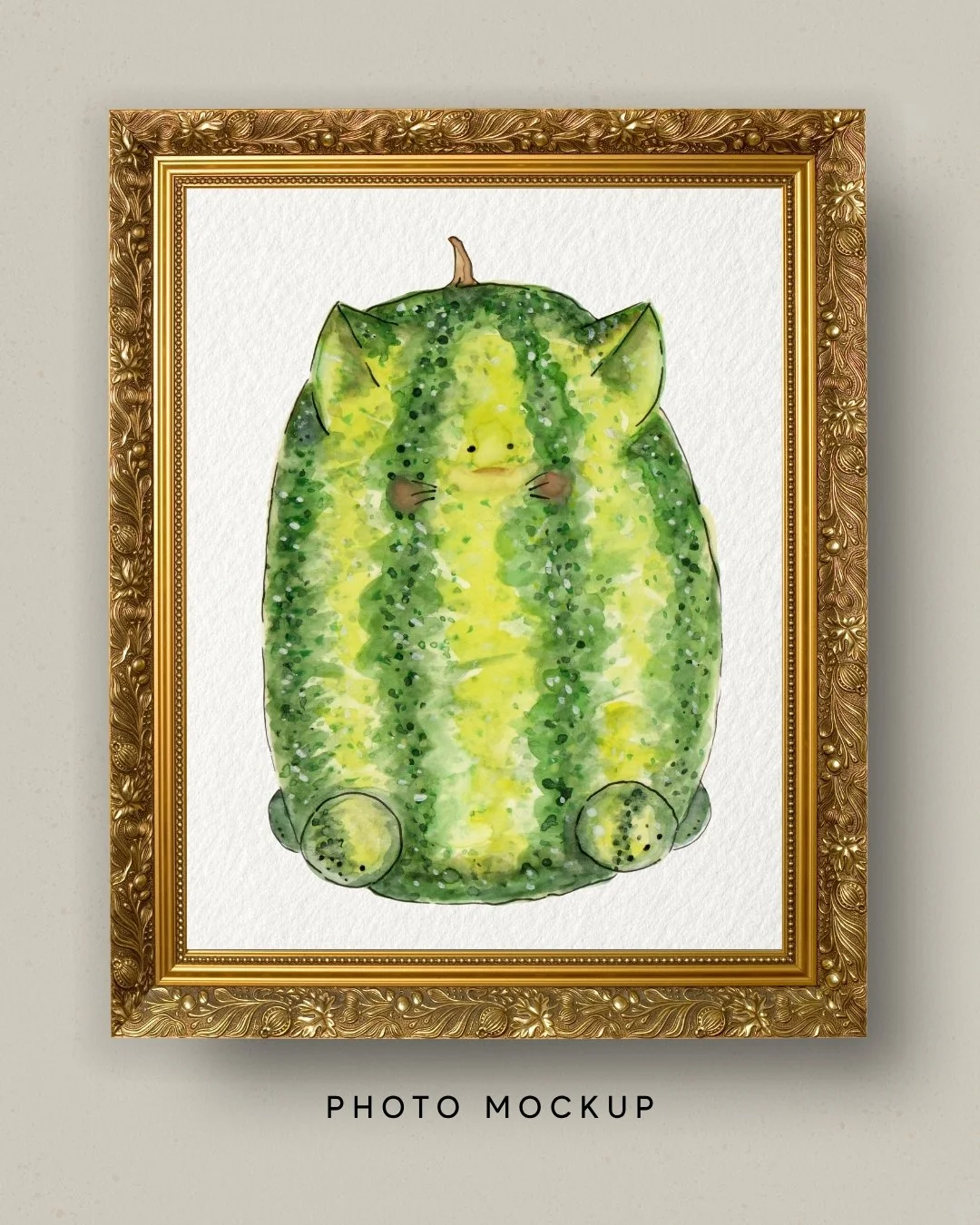 Watson the Watermelon Cat- Fat Fruit Cat Art