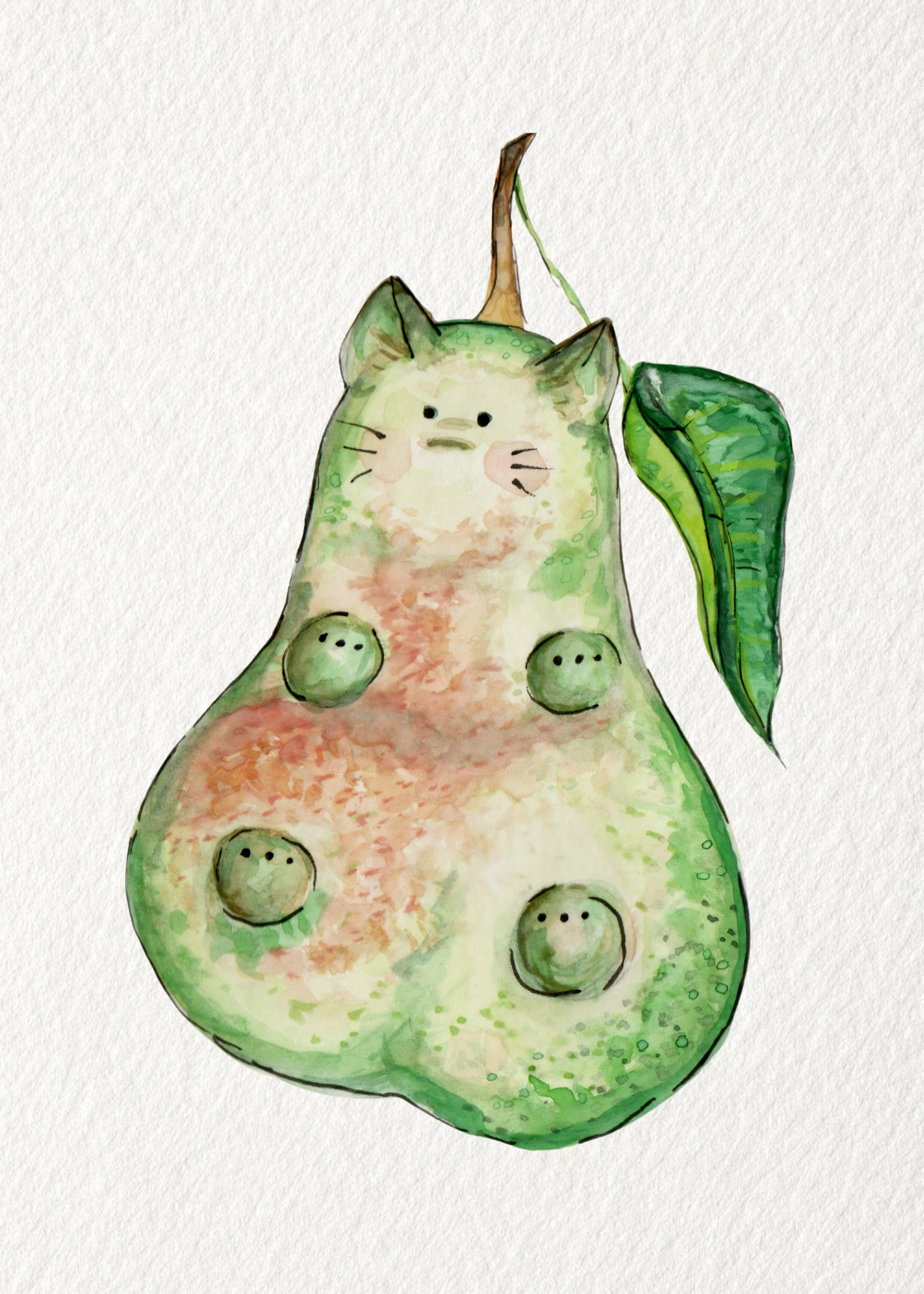 Pearl the Pear- Fat Fruit Cat Art
