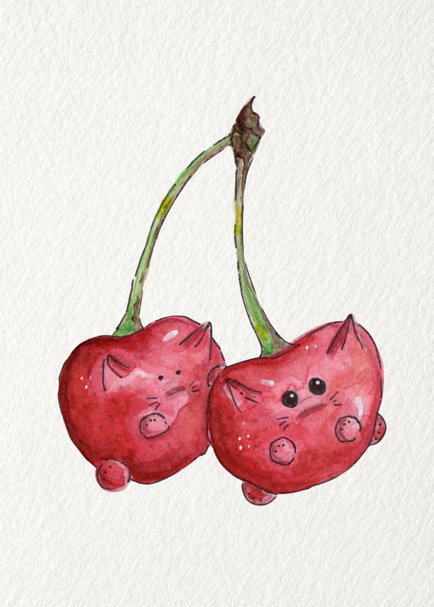 Pit & Stem the Cherry Cats- Fat Fruit Cat Art