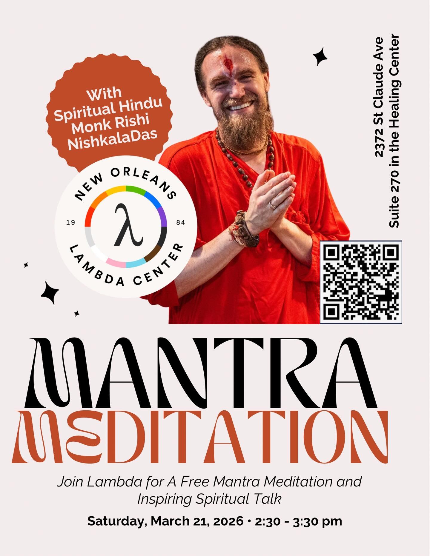 Since the meditation with a visiting spiritual Hindu monk was so well received last time, we&rsquo;re thrilled to host another group meditation and inspiring spiritual talk this Saturday at the Lambda Center @nolalambdacenter ✨

Whether you&rsquo;re 