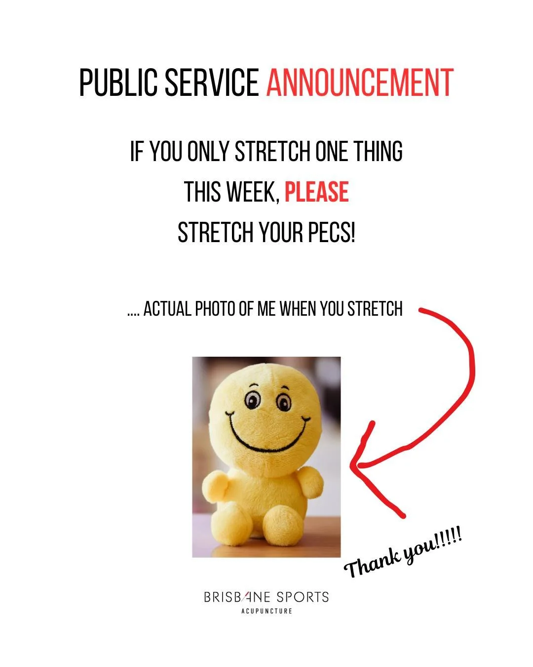 Hi there team!!!! 

End of year stress is a very real thing.  If you are prone to neck and shoulder tension, please remember to stretch out your pecs! 

Consider this your reminder to find a door frame and stretch 'em out!! 

Besides making your Acup