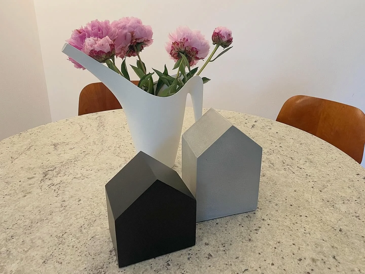 Still life with watering can and random house-shaped blocks from IKEA, and peonies. I have always been an IKEA fan. There&rsquo;s some good design there. The watering can is nicely done, and house-shaped blocks??? I like them. #ikea #stilllife