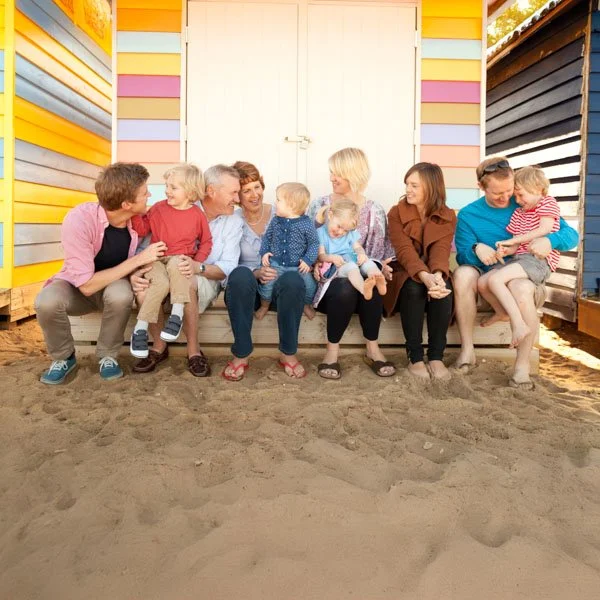 Natural Family Photography Melbourne Extended Family Portraits at Brighton Beach Boxes