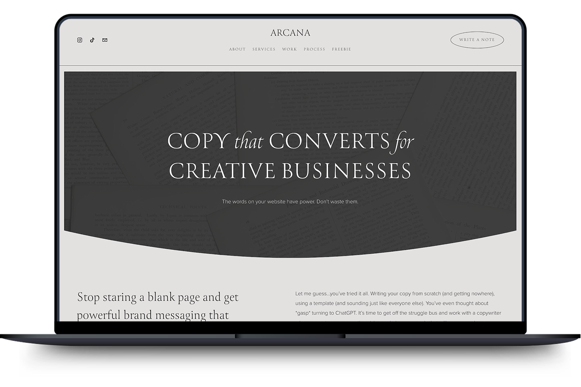 Laptop mockup with words copy that converts