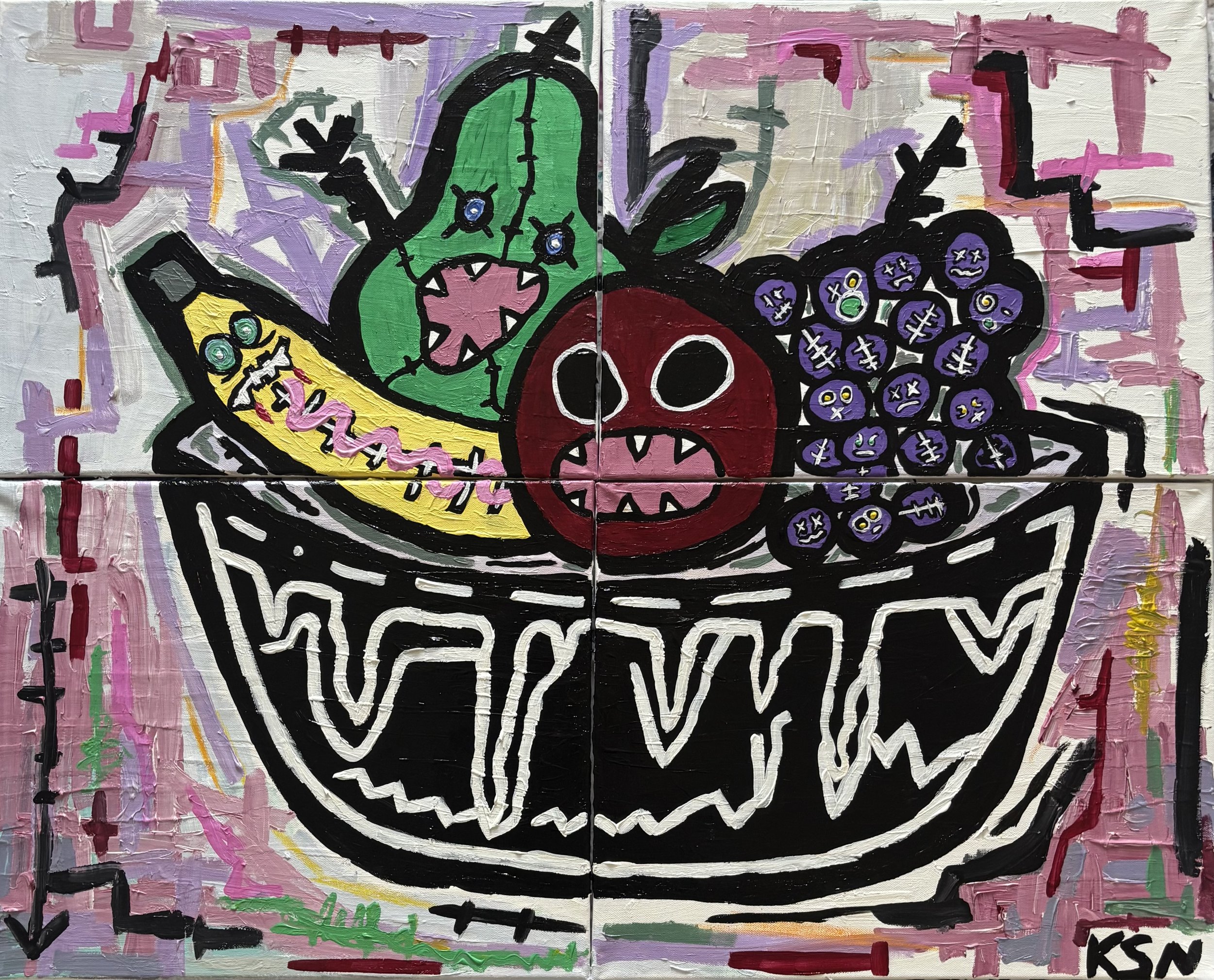 Still Alive / 
80 x 101,5 cm / 
Four panes / 
Mixed media / 
2026
