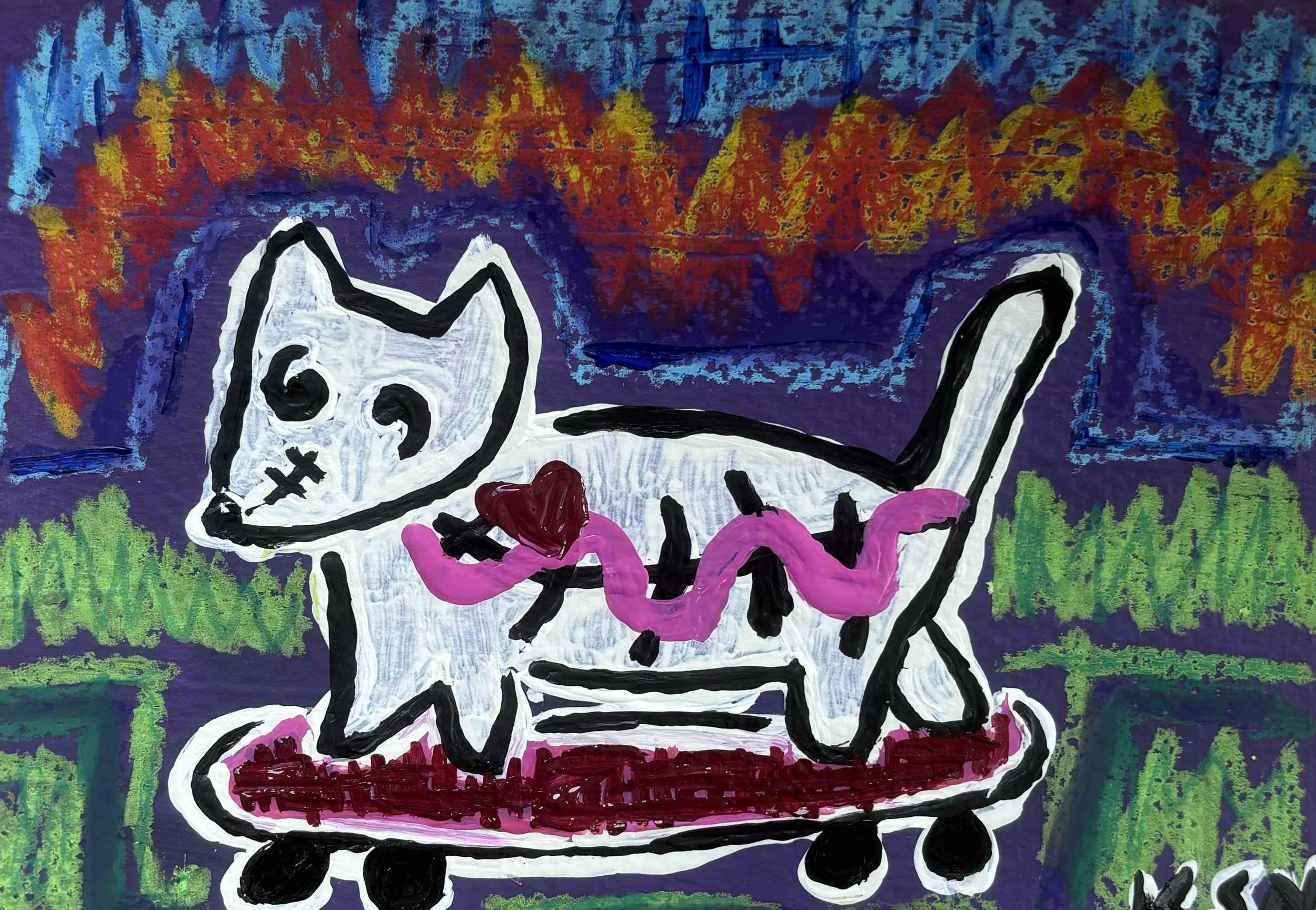 Pup On a Skateboard /
14,7 x 11 cm / 
Mixed media / 
2024 / 
SOLD