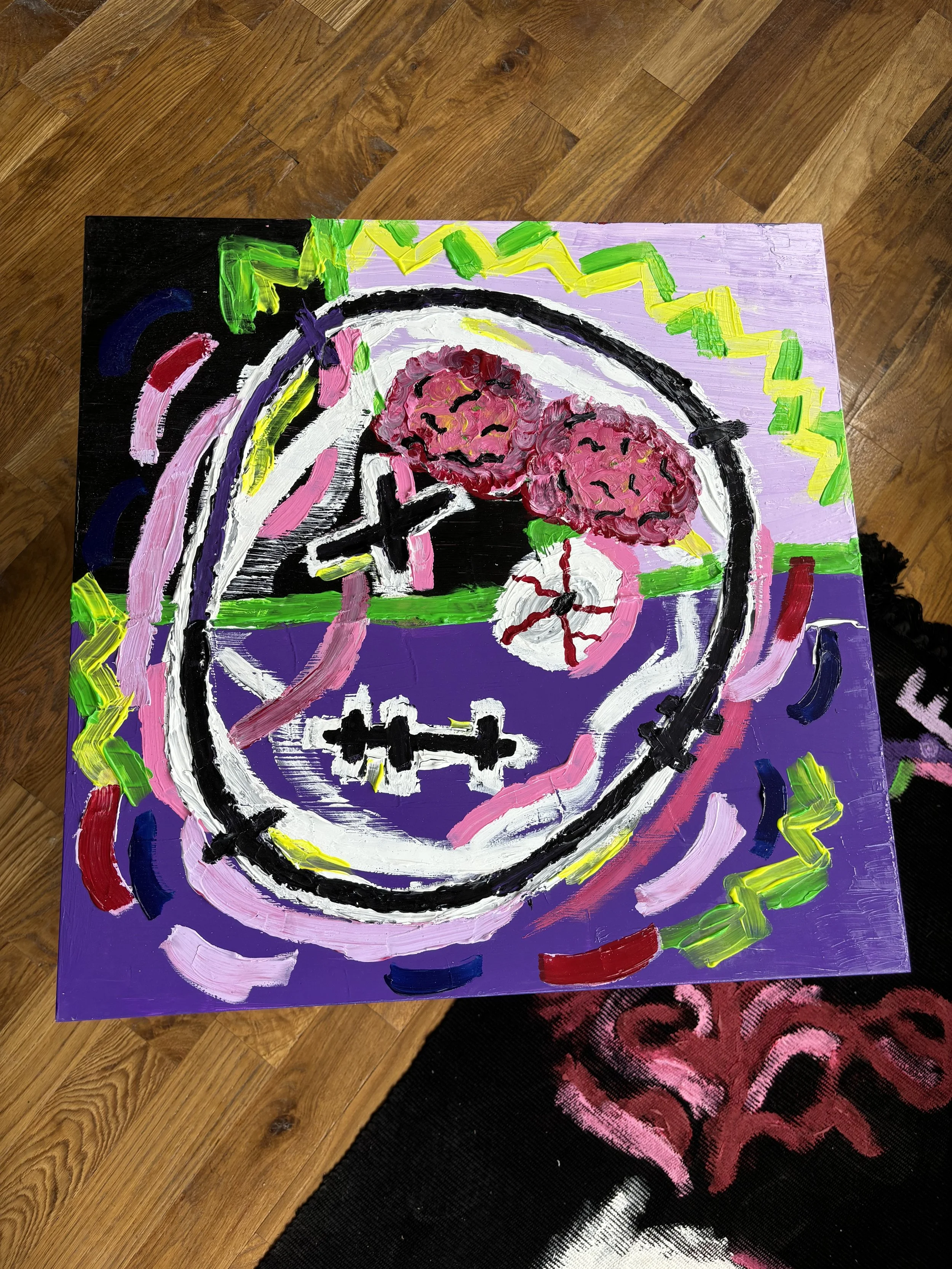 Operating Table / 
45.5 cm x 55 cm /
Acrylic on wood / 
2024 /
Top