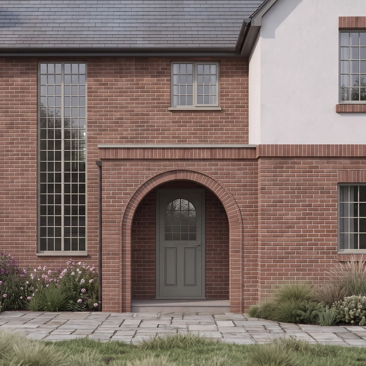 A new approach to the front elevation of a proposed extension in Altrincham, with a new porch and gable feature adding depth, character and a stronger sense of arrival.

A simple intervention to give the existing frontage a more distinctive architect