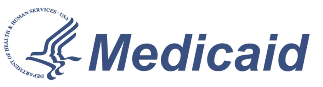 Medicaid logo with a stylized bird and the text 'Medicaid' in bold blue font.