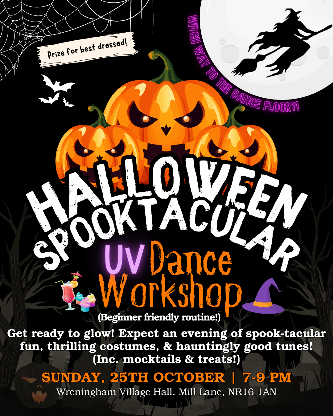 Flyer for Halloween themed dance workshop in Wreningham