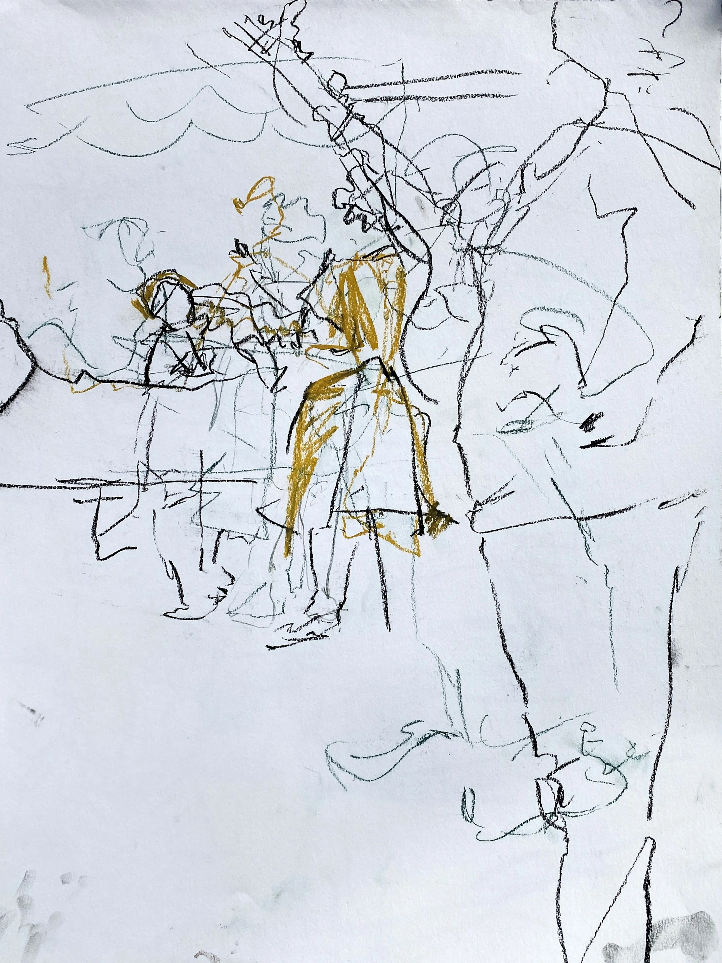 Musicians accompany the performers
Charcoal and pastel on paper
A2