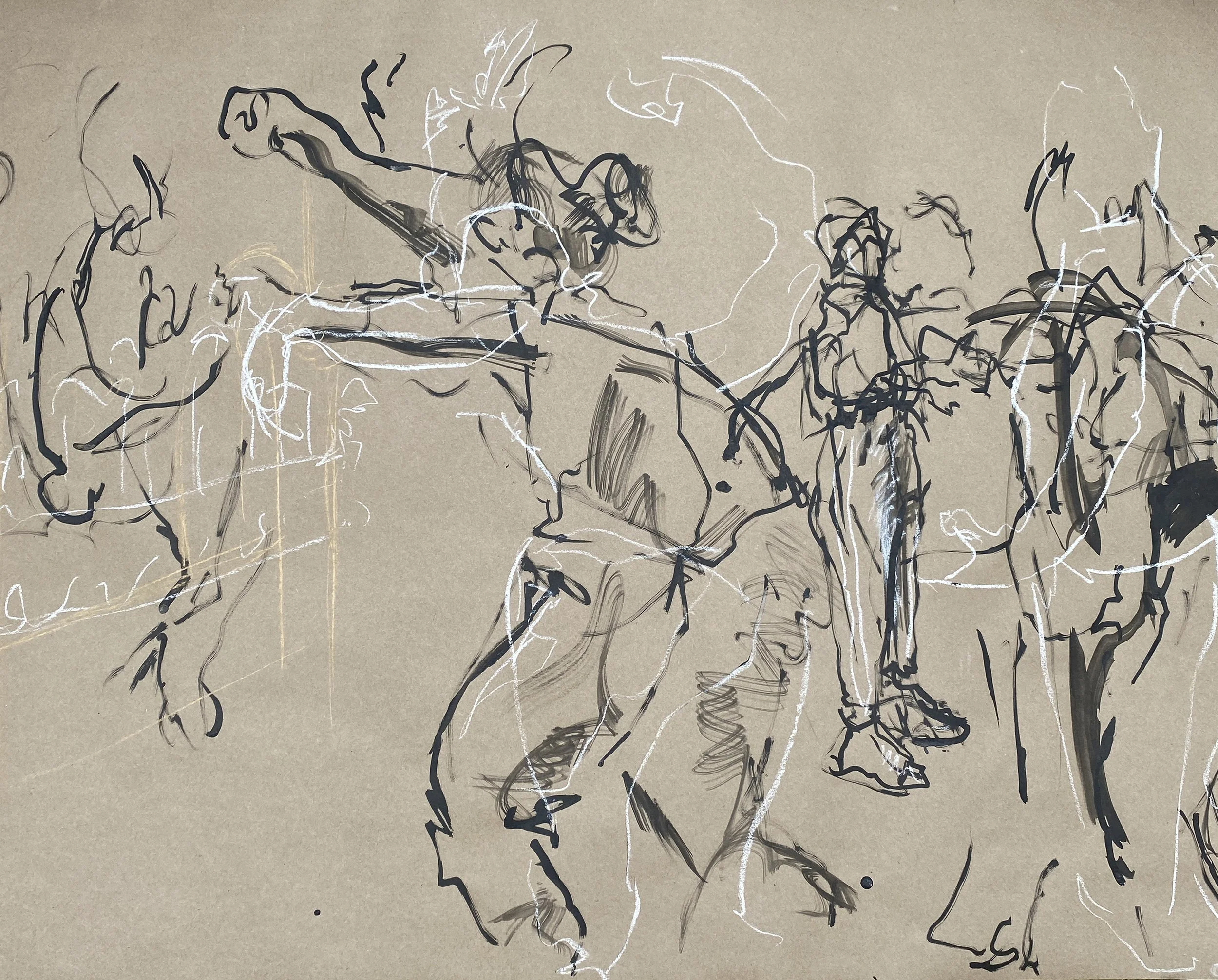 Rehearsals
Ink and chalk on 50cm brown paper roll