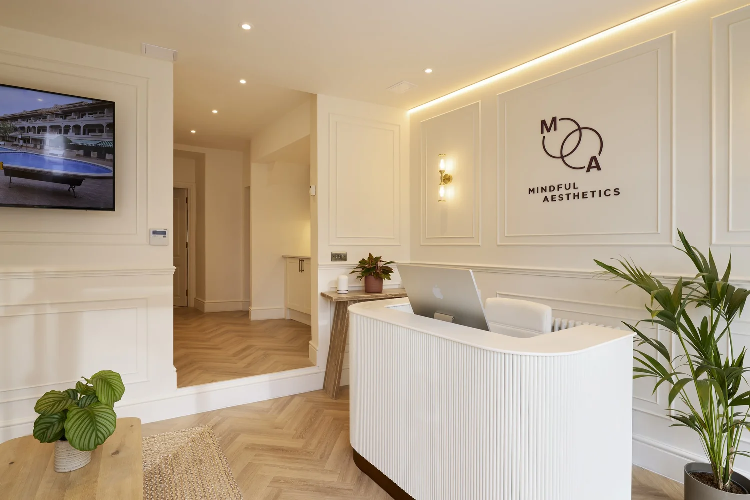 Mindful Aesthetics non-surgical rhinoplasty clinic reception, Reigate, Surrey