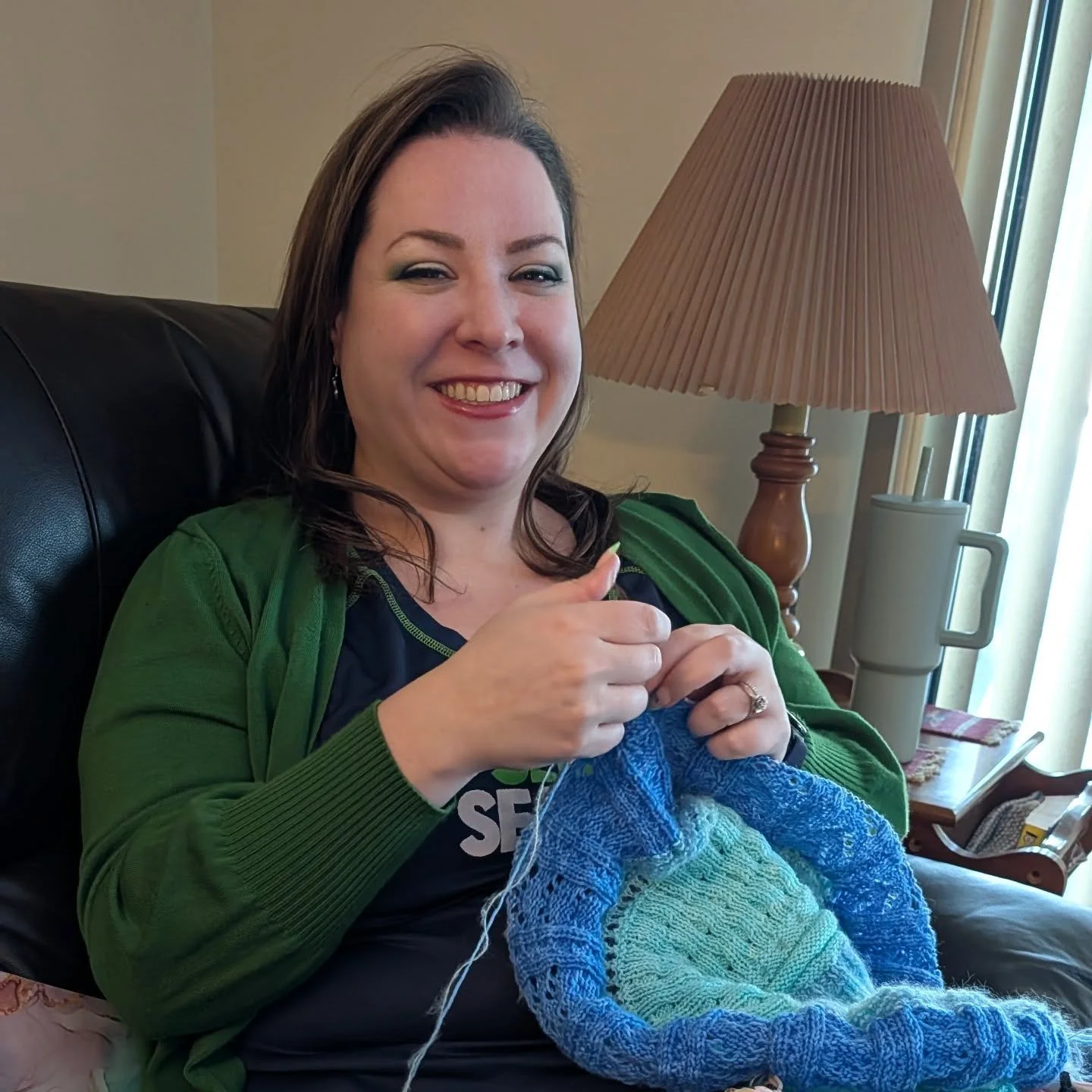 Football is for knitting, dontcha know? Even the Superbowl! 😉

I was rocking the Seahawks gear this year, which is always fun. Working on my Glowhair Frost Shawl. I got to a section that was mostly just knitting, so it was perfect for the game.