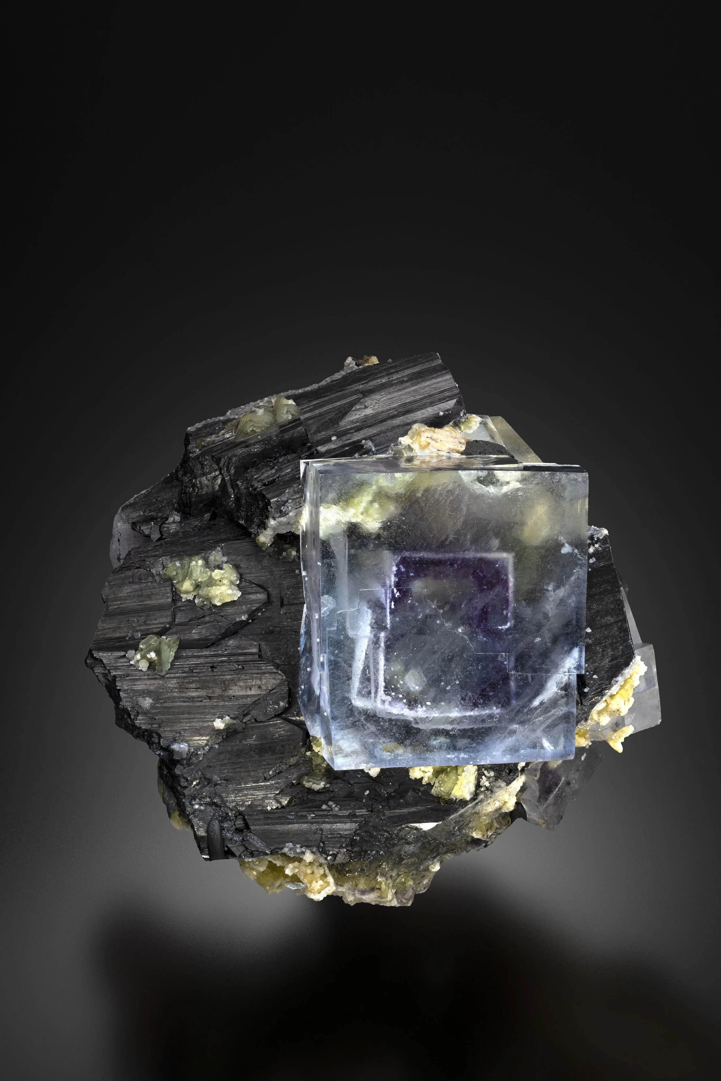 Fluorite on Wolframite 
- Yaogangxian Mine, China 