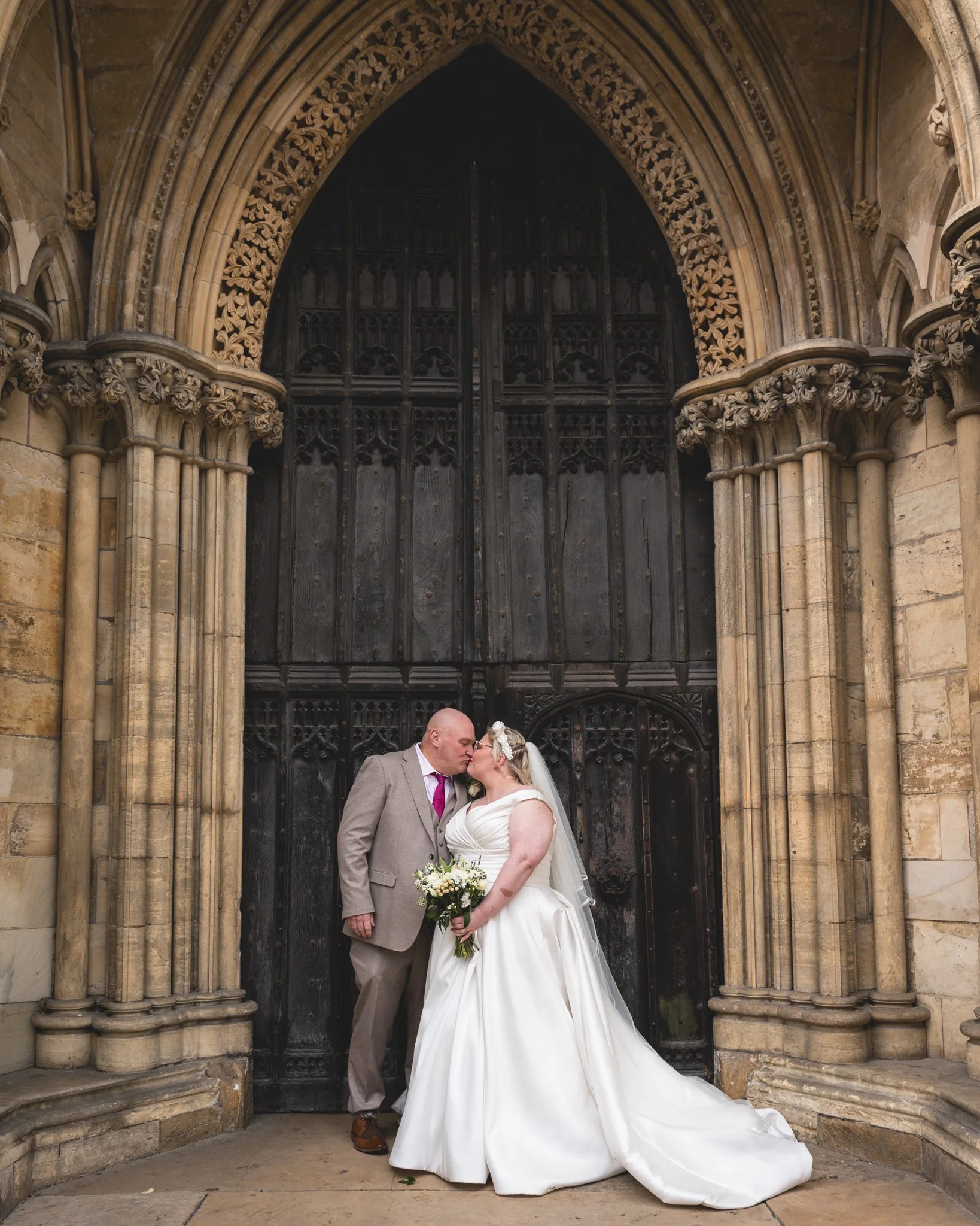 Bride and Groom outside York Minster