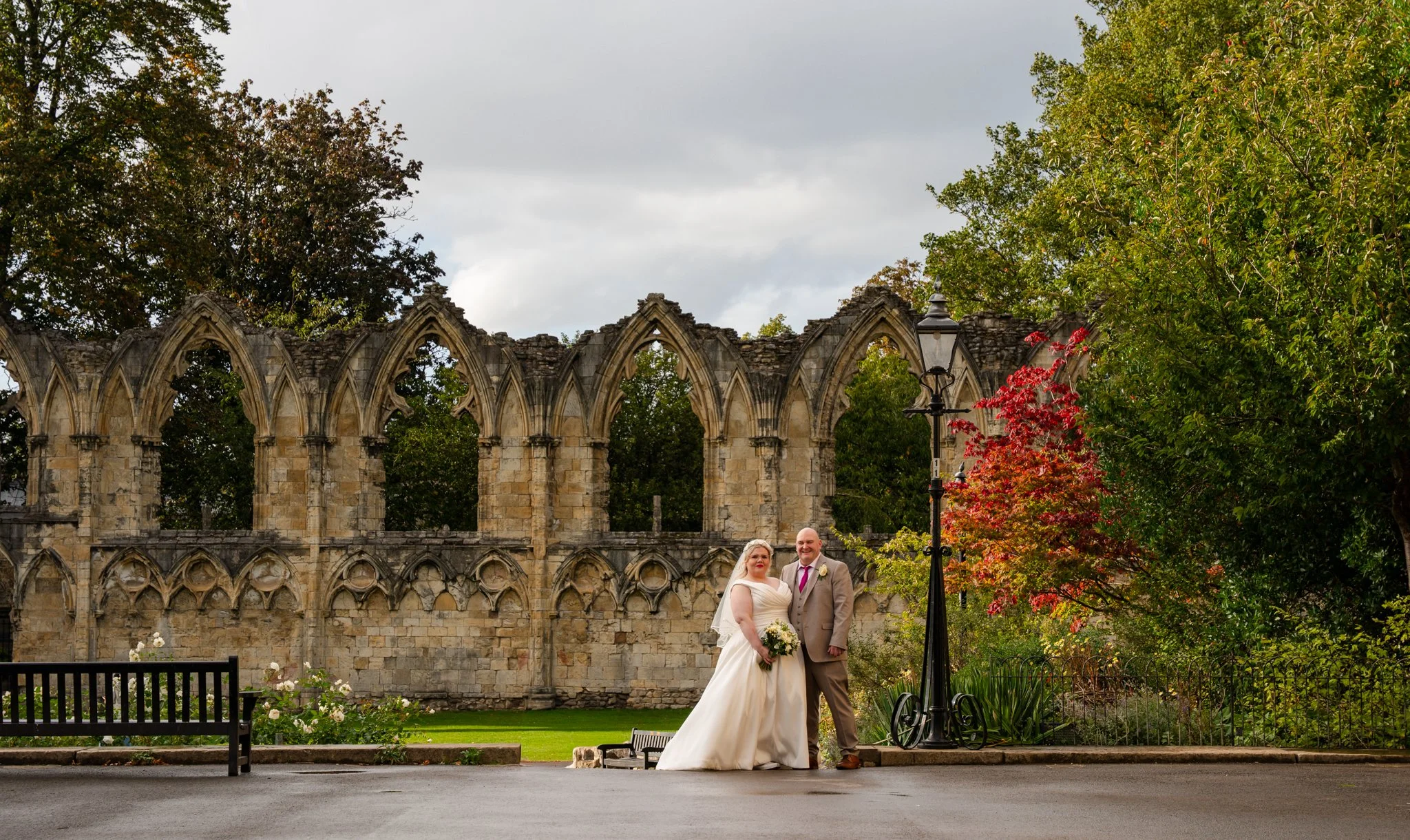 Bride and Groom in York Museum Gardens
