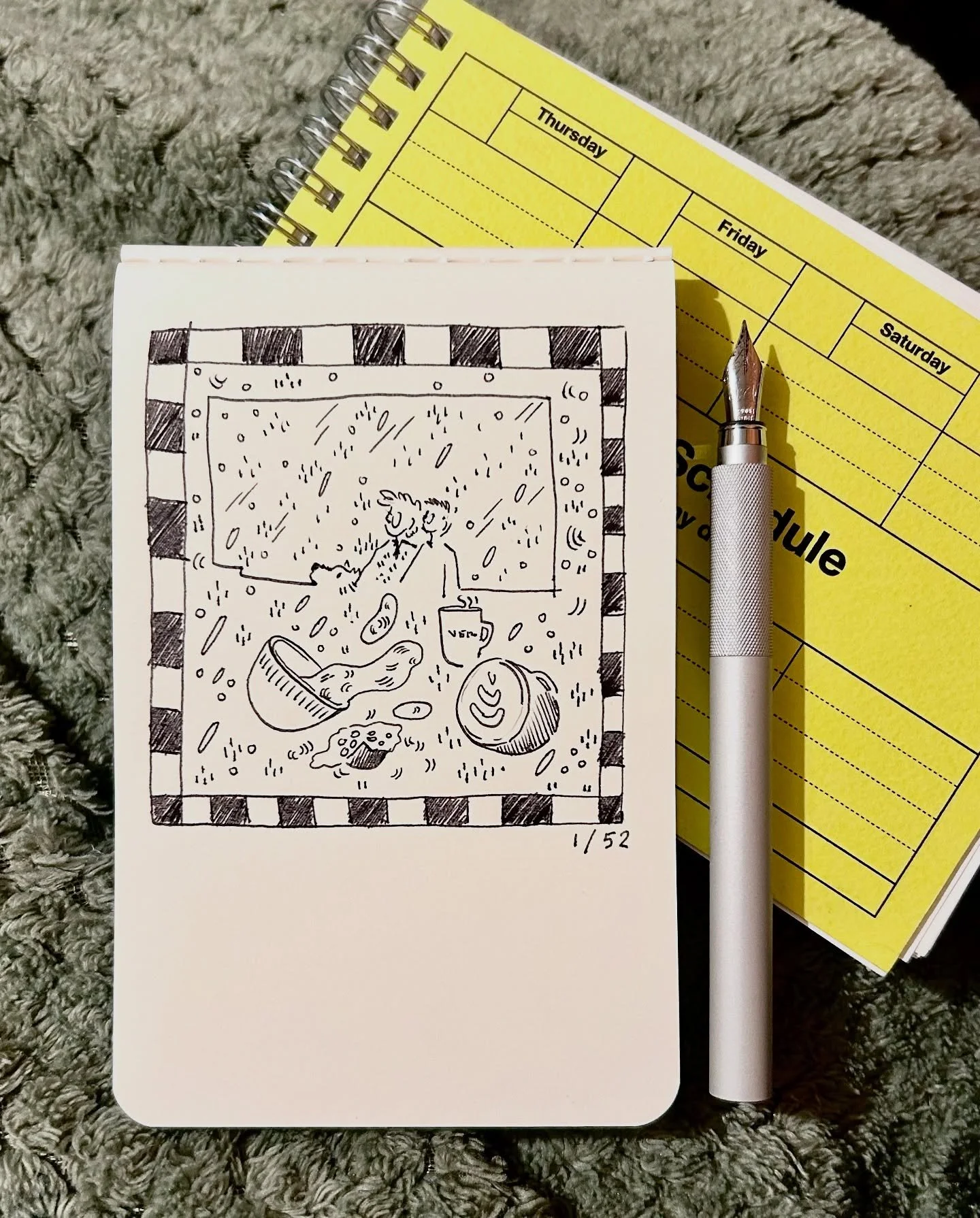 first week of the new year: sweet potato soup, coffee and the meteor shower ☄️ 
swipe to see a scan / coloured version and an extra little sketch from this week