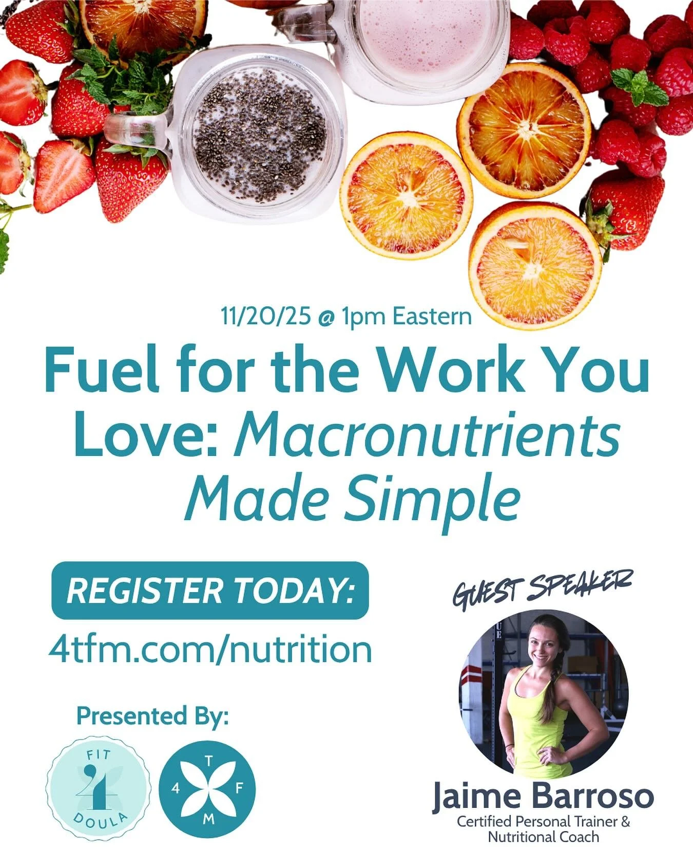 Did you hear? @fit4doula teamed up with personal trainer and coach  @strengthbyjaimebarroso to offer a free class all about foods to fuel our doula work! 🥬🥑🍑🍊🍎