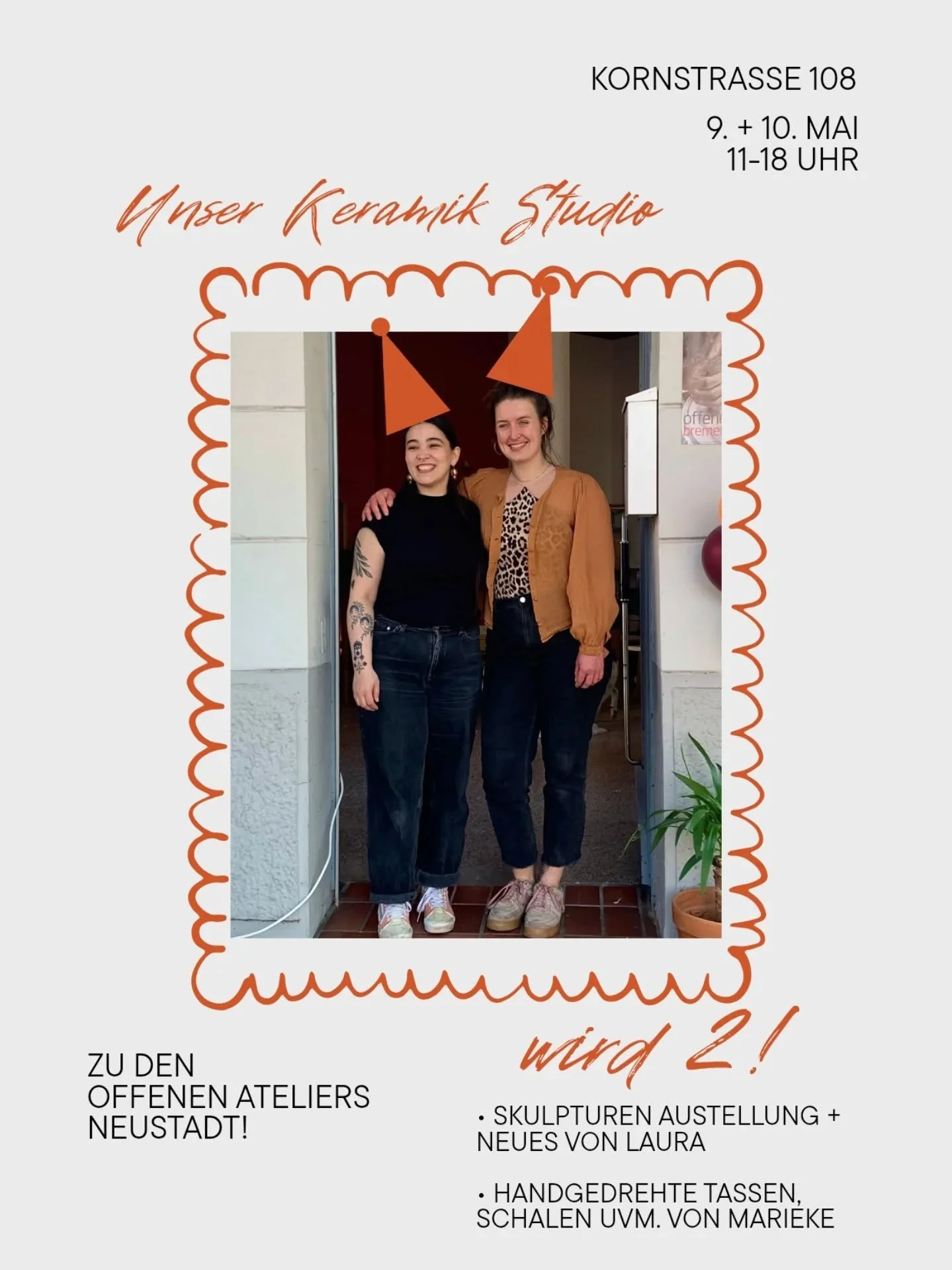 Marieke und Laura teilen sich nun schon seit 2 Jahren ein Atelier. Das m&ouml;chten sie mit euch feiern!

Wie jedes Jahr f&auml;llt ihr Jahrestag auf die "offenen Ateliers Neustadt". @offene_ateliers_hb_neustadt 

Eine super Gelegenheit den