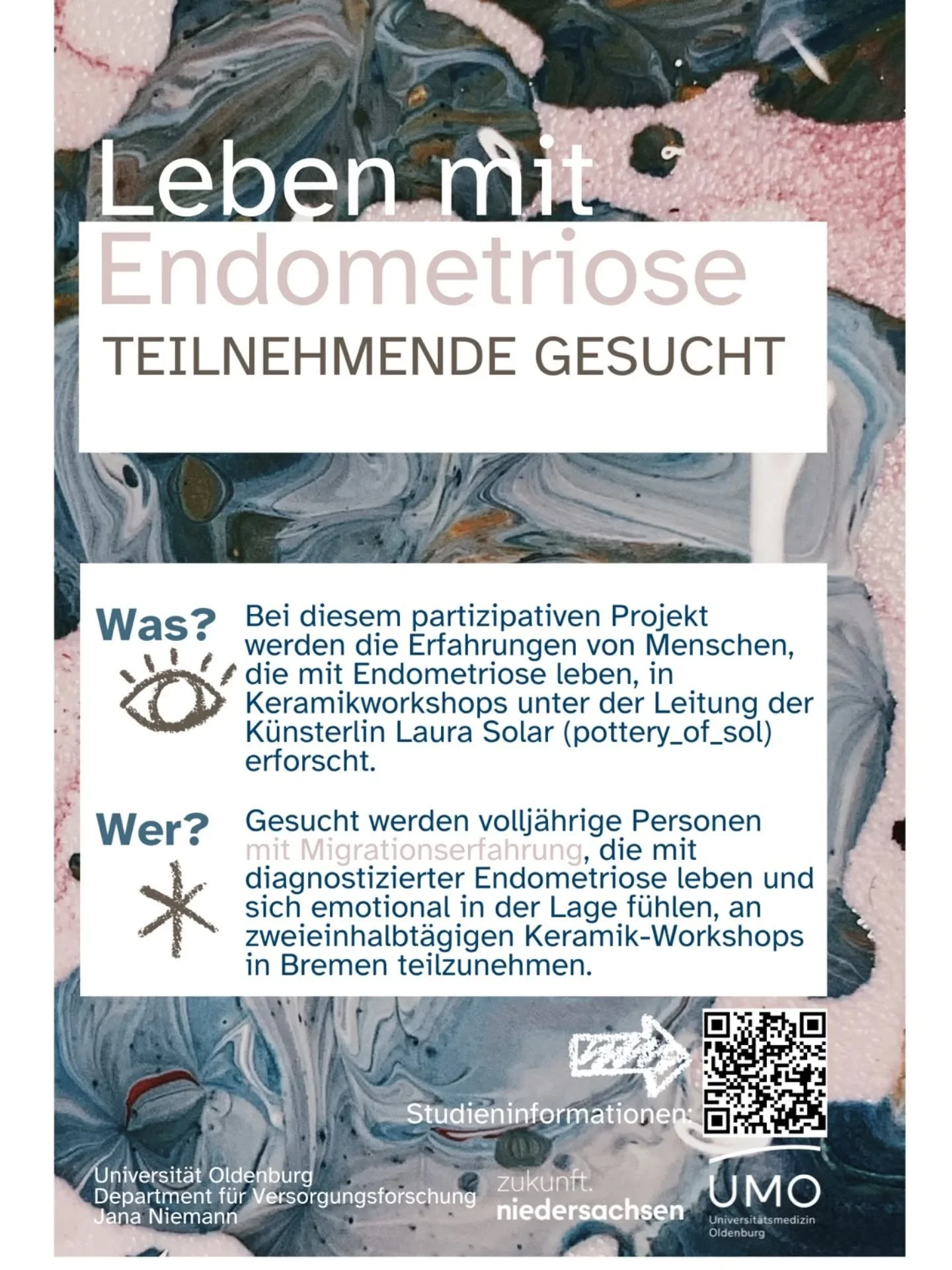F&uuml;r das Forschungsprojekt LEAH zum Thema Endometriose suchen wir noch Betroffene Personen f&uuml;r unsere BIPoC Gruppe. (September)
Alle weiteren Gruppen sind bereits voll. Bitte teilt die Infos und sagt es gerne weiter ♡

Mehr Infos findet ihr 