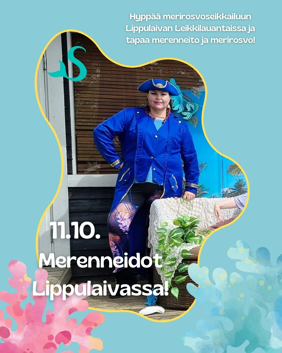 Merenneidon Meet &amp; Greet 🧜&zwj;♀️

Hypp&auml;&auml; taianomaisen merenalaisen maailman seikkailuun @kaupunkikeskuslippulaiva ! Tapaa hurmaava merenneito Camilla ja veike&auml; merirosvo Koralli Kalmari ja ota itsellesi kuva muistoksi klo 12 ja 1