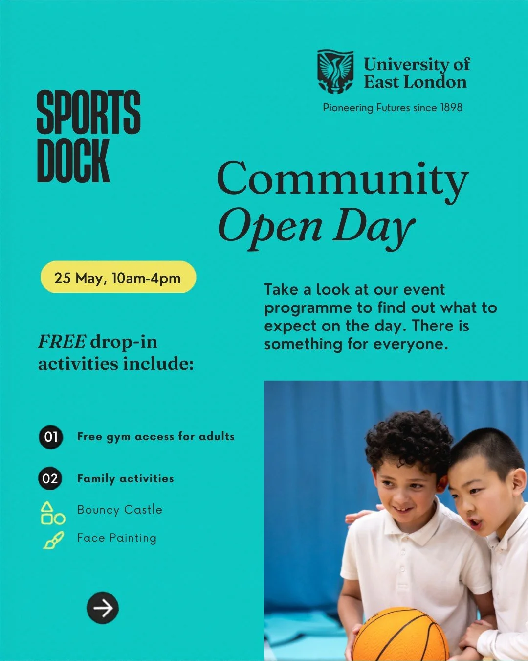 The SportsDock Community Open Day tickets are now LIVE. 

Take a look at our event programme to find out what to expect on the day. There is something for everyone.
Bring your friends, bring your family and get involved in a full day of free activiti