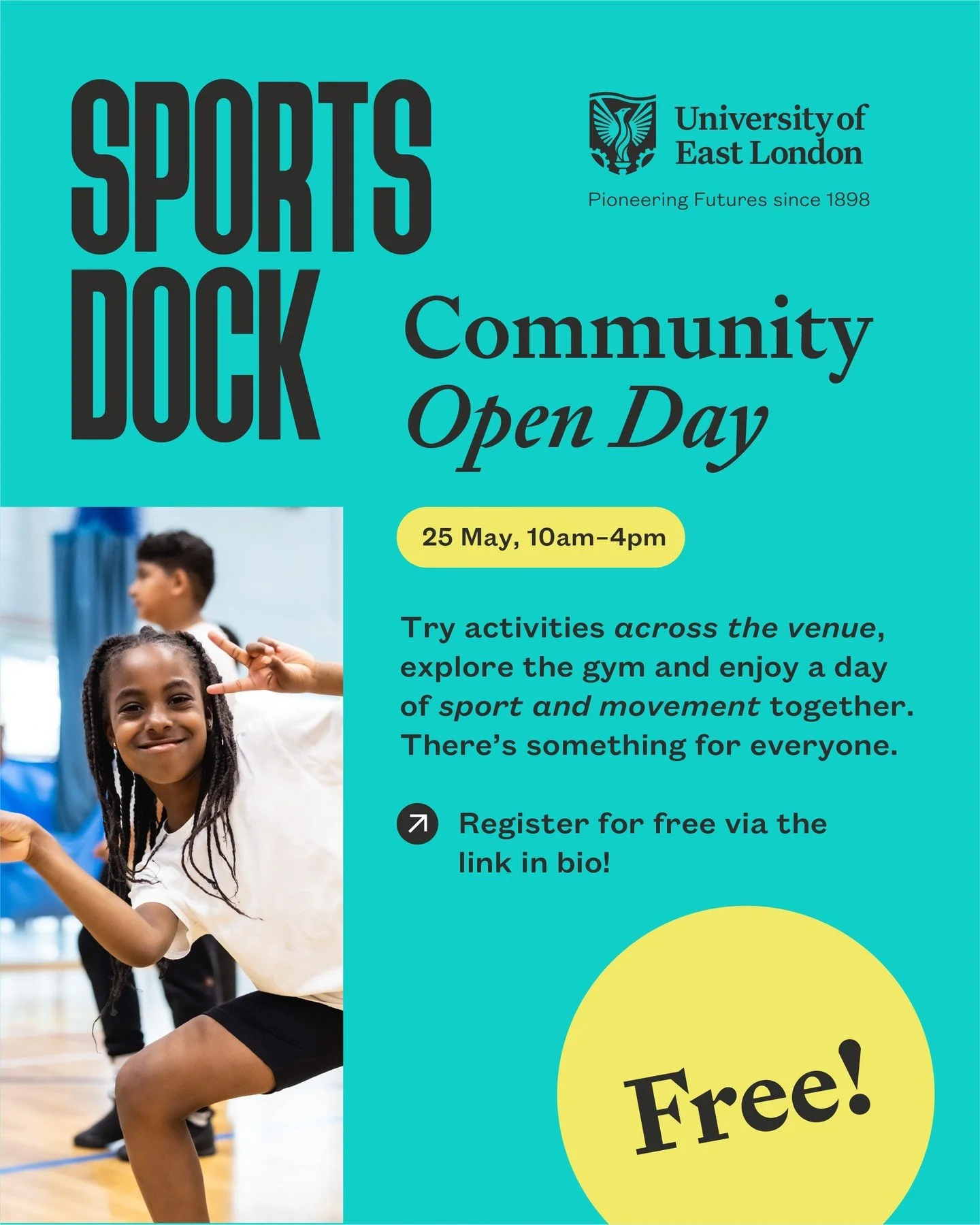 SportsDock Community Open Day! 
We are open to the public.  Join us this Bank Holiday for a free family day out at the SportsDock Community Open Day. 

📅 Monday 25 May 
⏰ 10am &ndash; 4pm 

Try activities across the venue, explore the gym and enjoy 