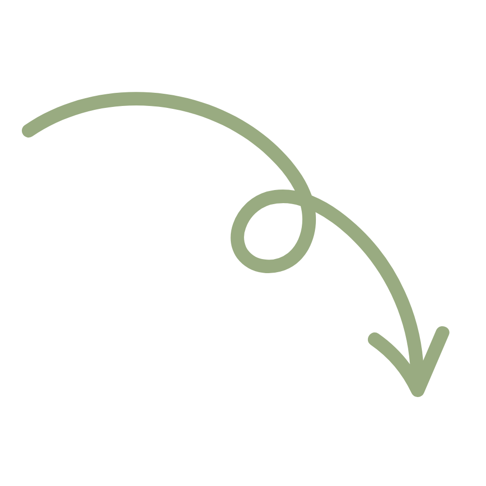 A simple, light green, curved arrow pointing downward with a loop near the middle.
