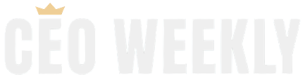 CÉO WEEKLY logo in black and white with a gold crown on top