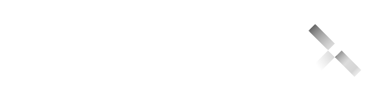 Black and white logo with stylized text and abstract graphic.