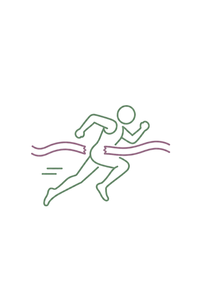 A neon outline of a person running across a purple wavy line, representing a race or marathon.