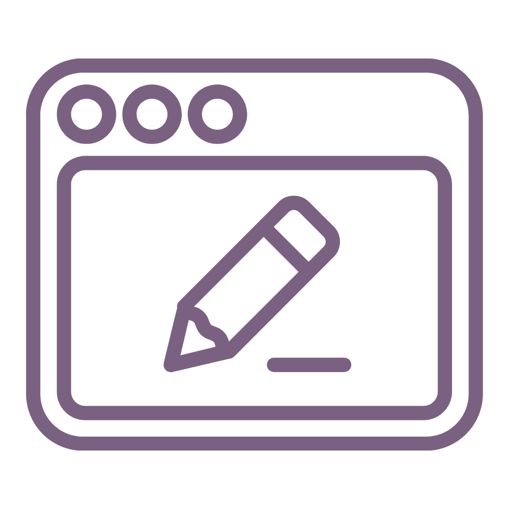 Icon of an online web editor with a pencil, representing digital writing or editing.
