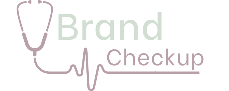 Logo with a stethoscope outlining the word 'Brand' and the word 'Checkup' underneath, representing medical branding or health checkup services.