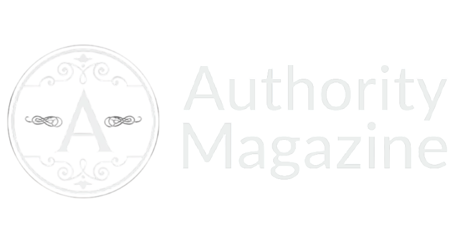 Part of a magazine cover with the word "Authority" and "Magazine" visible, and a partial circular logo or emblem featuring stylized design.