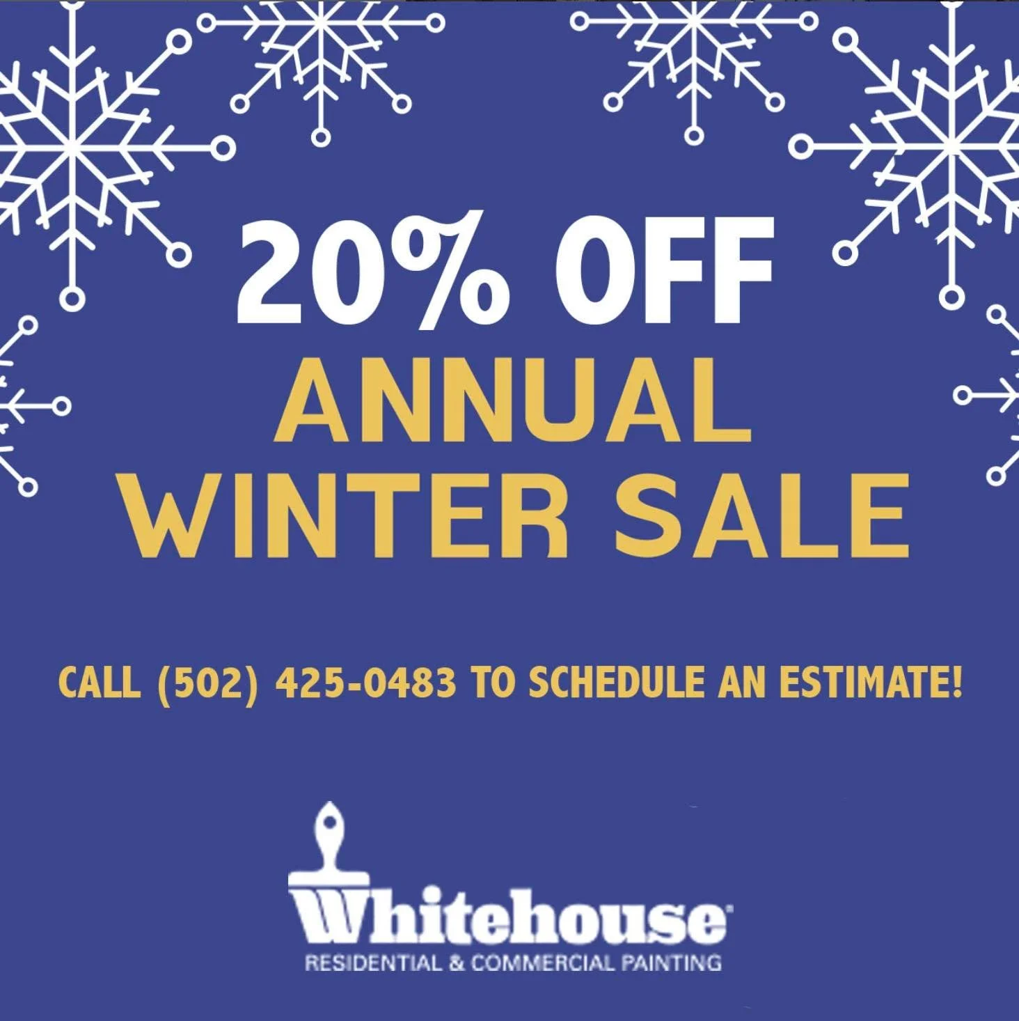 𝗦𝗮𝘃𝗲 𝟮𝟬% 𝗼𝗻 𝗮𝗹𝗹 𝗶𝗻𝘁𝗲𝗿𝗶𝗼𝗿 𝗽𝗮𝗶𝗻𝘁𝗶𝗻𝗴, 𝗶𝗻𝗰𝗹𝘂𝗱𝗶𝗻𝗴 𝗰𝗮𝗯𝗶𝗻𝗲𝘁𝘀, during our 𝗔𝗻𝗻𝘂𝗮𝗹 𝗪𝗶𝗻𝘁𝗲𝗿 𝗦𝗮𝗹𝗲 starting December 1. Our schedule fills quickly every year, so 𝗰𝗮𝗹𝗹 (𝟱𝟬𝟮) 𝟰𝟮𝟱-𝟬𝟰𝟴𝟯 𝘁𝗼𝗱𝗮