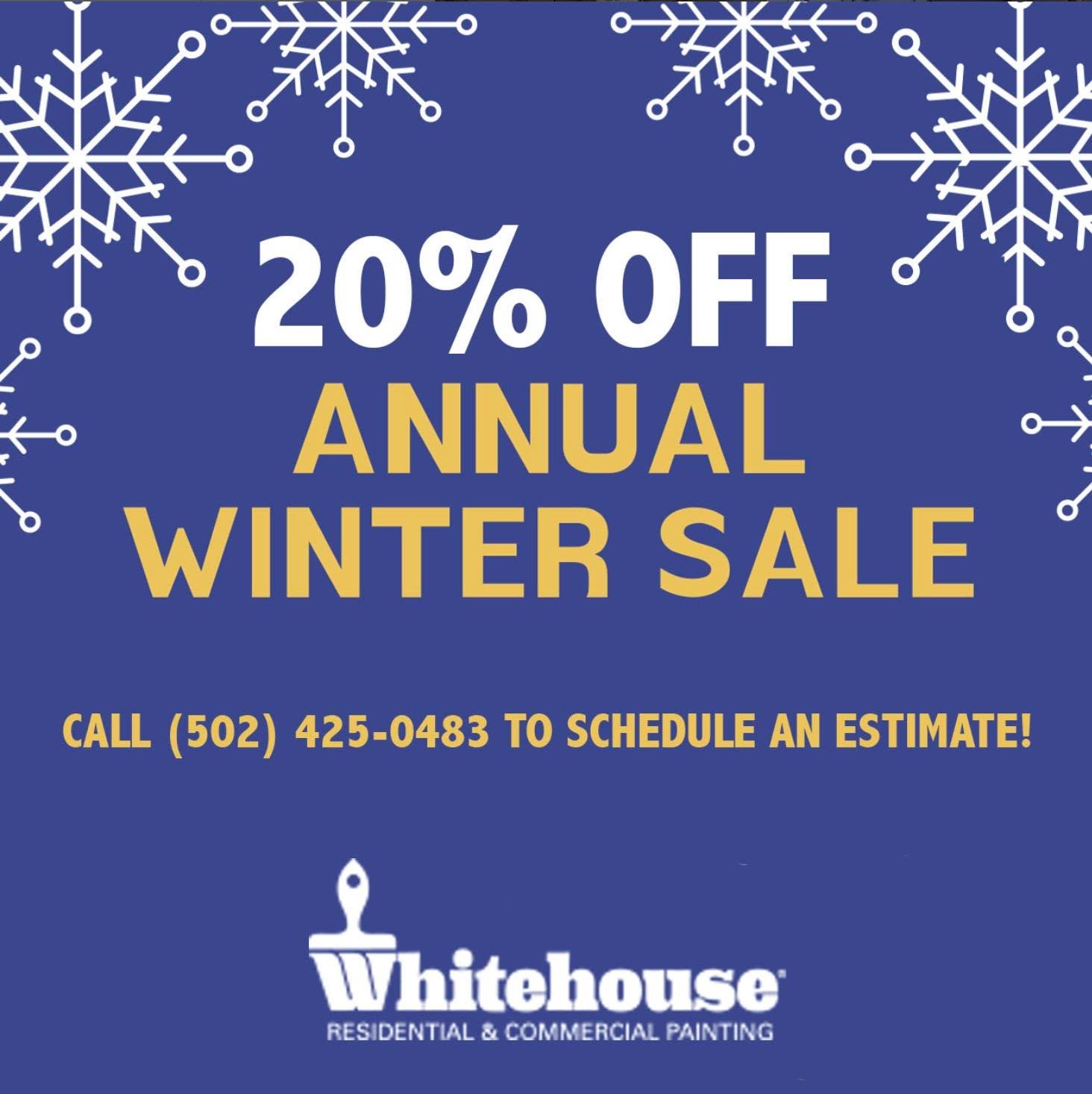 𝗦𝗮𝘃𝗲 𝟮𝟬% 𝗼𝗻 𝗮𝗹𝗹 𝗶𝗻𝘁𝗲𝗿𝗶𝗼𝗿 𝗽𝗮𝗶𝗻𝘁𝗶𝗻𝗴, 𝗶𝗻𝗰𝗹𝘂𝗱𝗶𝗻𝗴 𝗰𝗮𝗯𝗶𝗻𝗲𝘁𝘀, during our 𝗔𝗻𝗻𝘂𝗮𝗹 𝗪𝗶𝗻𝘁𝗲𝗿 𝗦𝗮𝗹𝗲 starting December 1. Our schedule fills quickly every year, so 𝗰𝗮𝗹𝗹 (𝟱𝟬𝟮) 𝟰𝟮𝟱-𝟬𝟰𝟴𝟯 𝘁𝗼𝗱𝗮