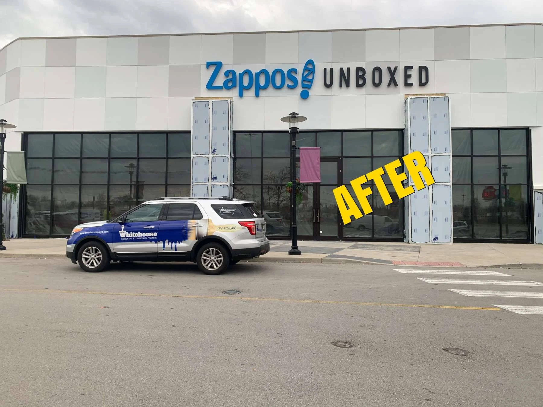 Throwing it back to one of our favorite commercial projects&hellip;
Our team loved painting 𝗭𝗮𝗽𝗽𝗼𝘀! 𝗨𝗻𝗯𝗼𝘅𝗲𝗱 𝗮𝘁 𝗠𝗮𝗹𝗹 𝗦𝘁. 𝗠𝗮𝘁𝘁𝗵𝗲𝘄𝘀 a few years ago, especially working through the exterior&rsquo;s grid pattern of squares. Th