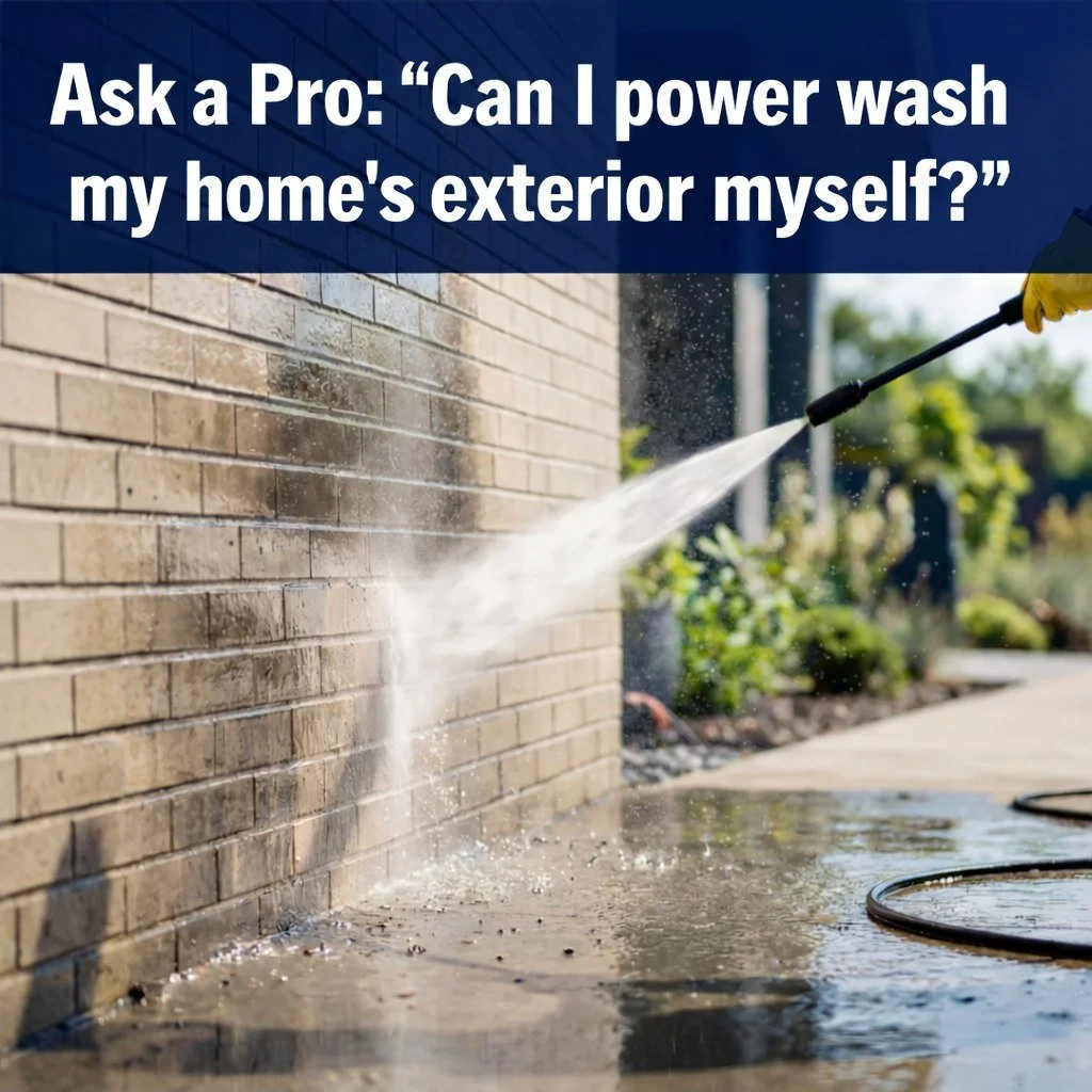 𝗔𝘀𝗸 𝗮 𝗣𝗿𝗼: "𝗖𝗮𝗻 𝗜 𝗽𝗼𝘄𝗲𝗿 𝘄𝗮𝘀𝗵 𝗺𝘆 𝗵𝗼𝗺𝗲'𝘀 𝗲𝘅𝘁𝗲𝗿𝗶𝗼𝗿 𝗺𝘆𝘀𝗲𝗹𝗳?"
Absolutely! Power washing is a great way to refresh your home and remove dirt, mildew, and grime. But there are some important dos and don'ts 