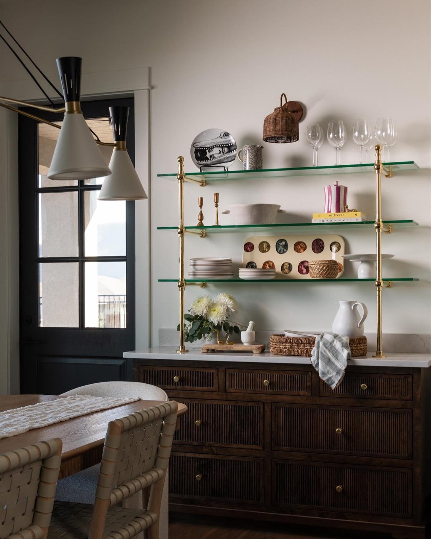 I wanted to show you guys the bistro shelving we incorporated in the West Cliff  kitchen refresh!  I loved working with @palmer_industries to help design a place our clients could house their collected treasures.  I normally wouldn&rsquo;t think to s