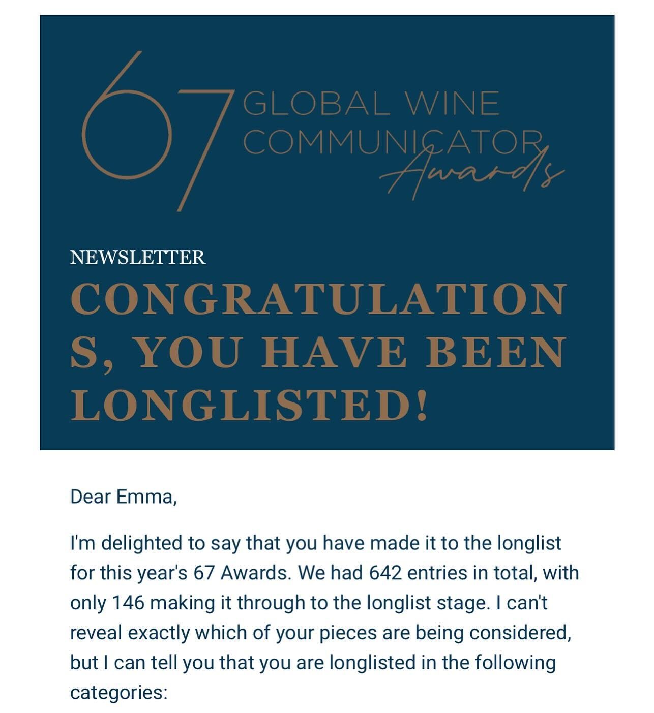 Well this was lovely to wake you up to this morning! What an honour to make it to the longlist. As many know I am so grateful for this platform to help share my knowledge for inclusion and accessibility for the wine industry. I didn&rsquo;t think I h