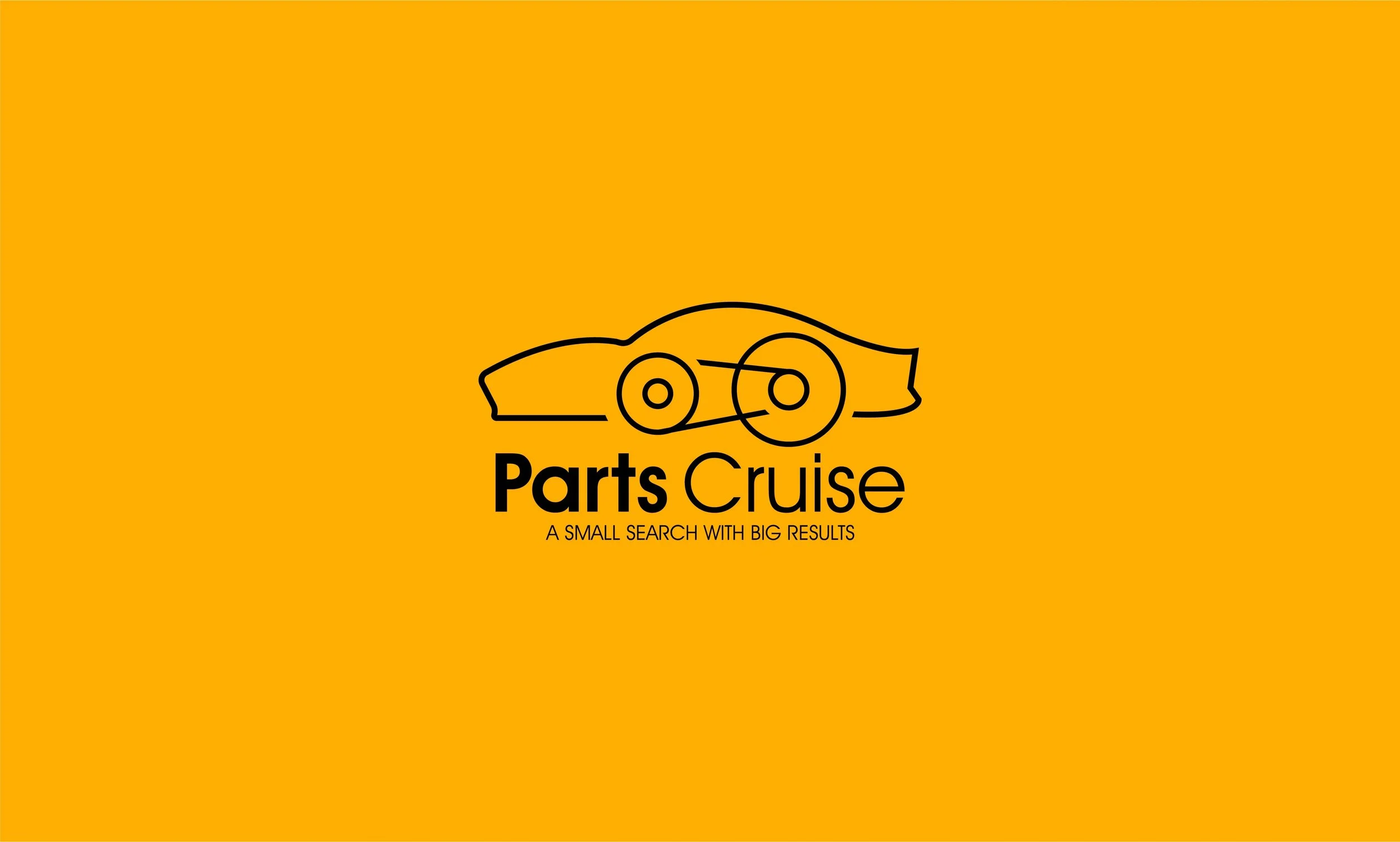 Logo for Parts Cruise featuring a simple black line drawing of a car with an emphasis on the car's internal parts, set against a yellow background. The text reads 'Parts Cruise' with the tagline 'A small search with big results' beneath. Documentary-
