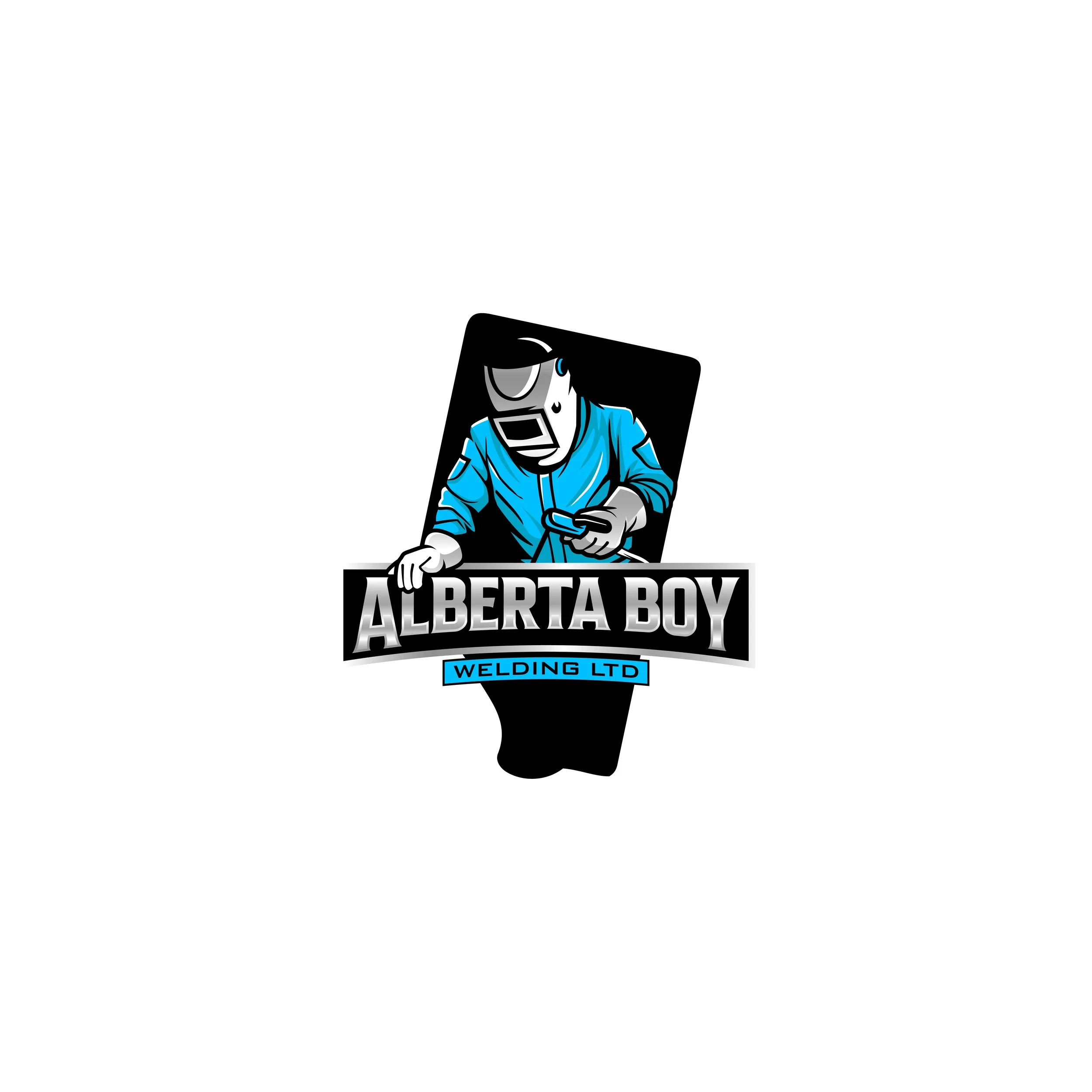 Logo for Alberta Boy Welding Ltd featuring a cartoon welder wearing a helmet and blue outfit, holding a welding tool, with the company name displayed. Documentary-Style Video Production in Miami | The Bricklayer Agency