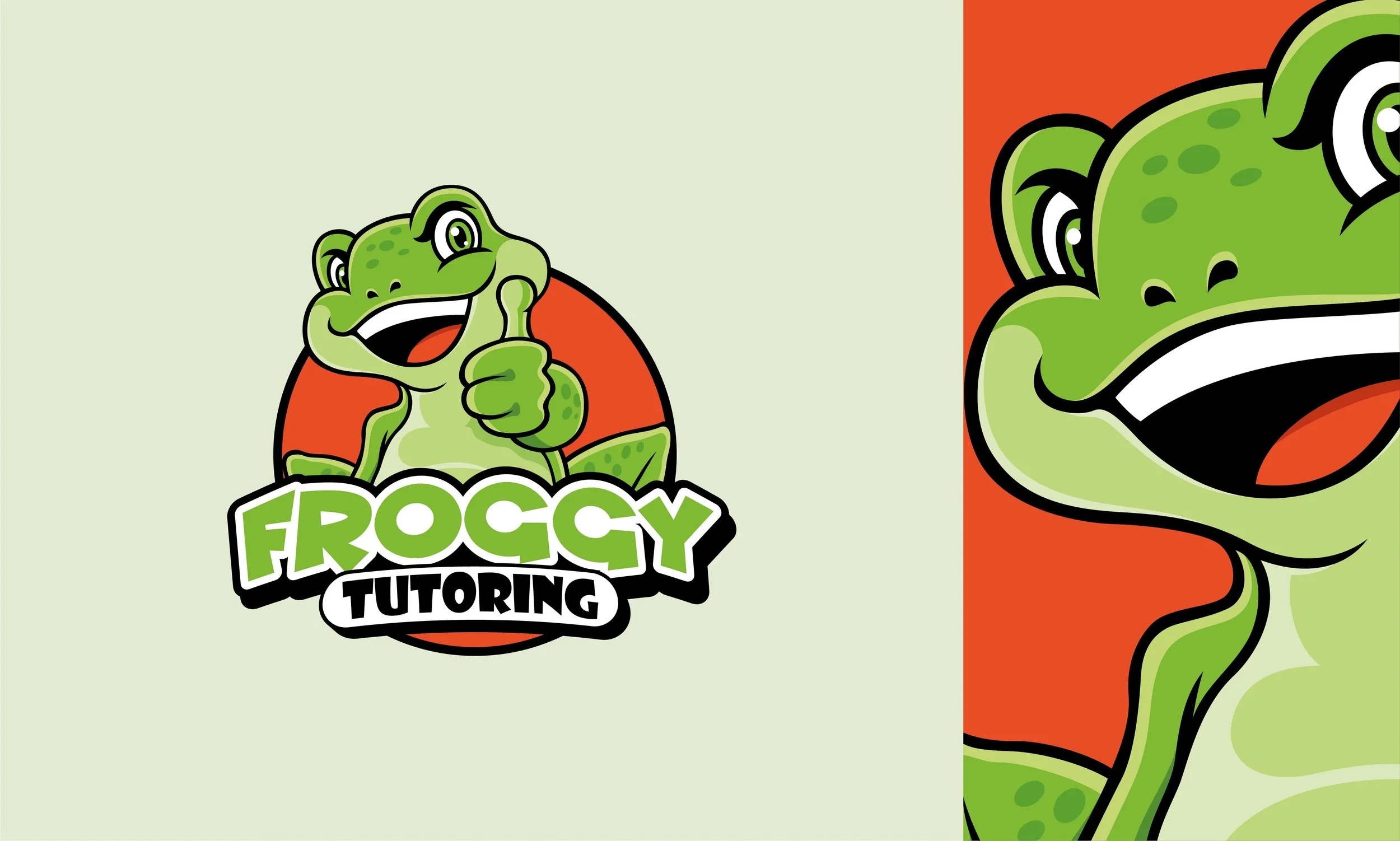 Logo of Froggy Tutoring with a cartoon frog giving a thumbs-up, featuring green and red colors. Documentary-Style Video Production in Miami | The Bricklayer Agency
