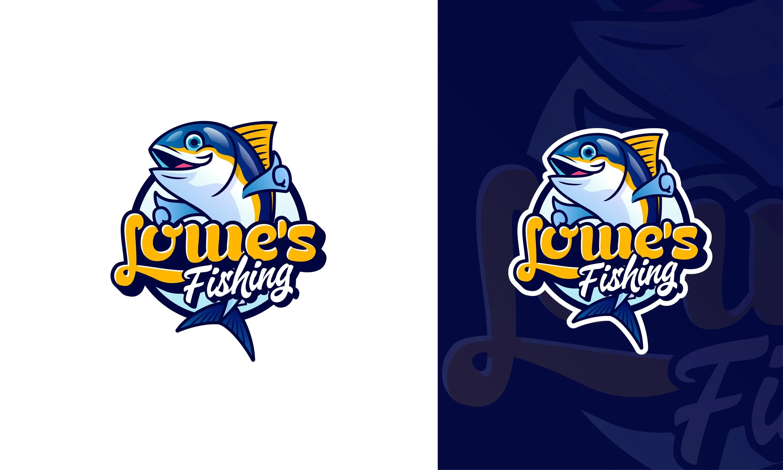 Logo for Lowe's Fishing featuring a smiling cartoon fish holding a fishing hook, with the words "Lowe's Fishing" in bold yellow and white lettering. Documentary-Style Video Production in Miami | The Bricklayer Agency