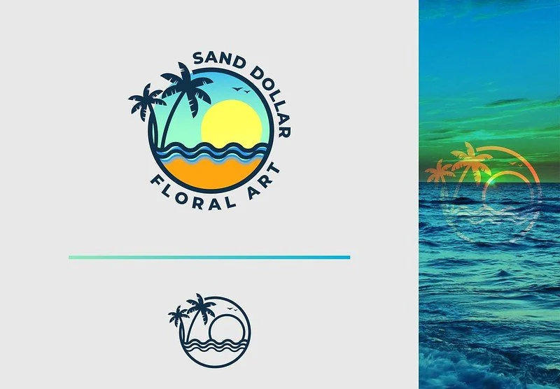 Logo featuring a sunset over ocean with palm trees, with the text 'Sand Dollar Floral Art' around the circle. Documentary-Style Video Production in Miami | The Bricklayer Agency