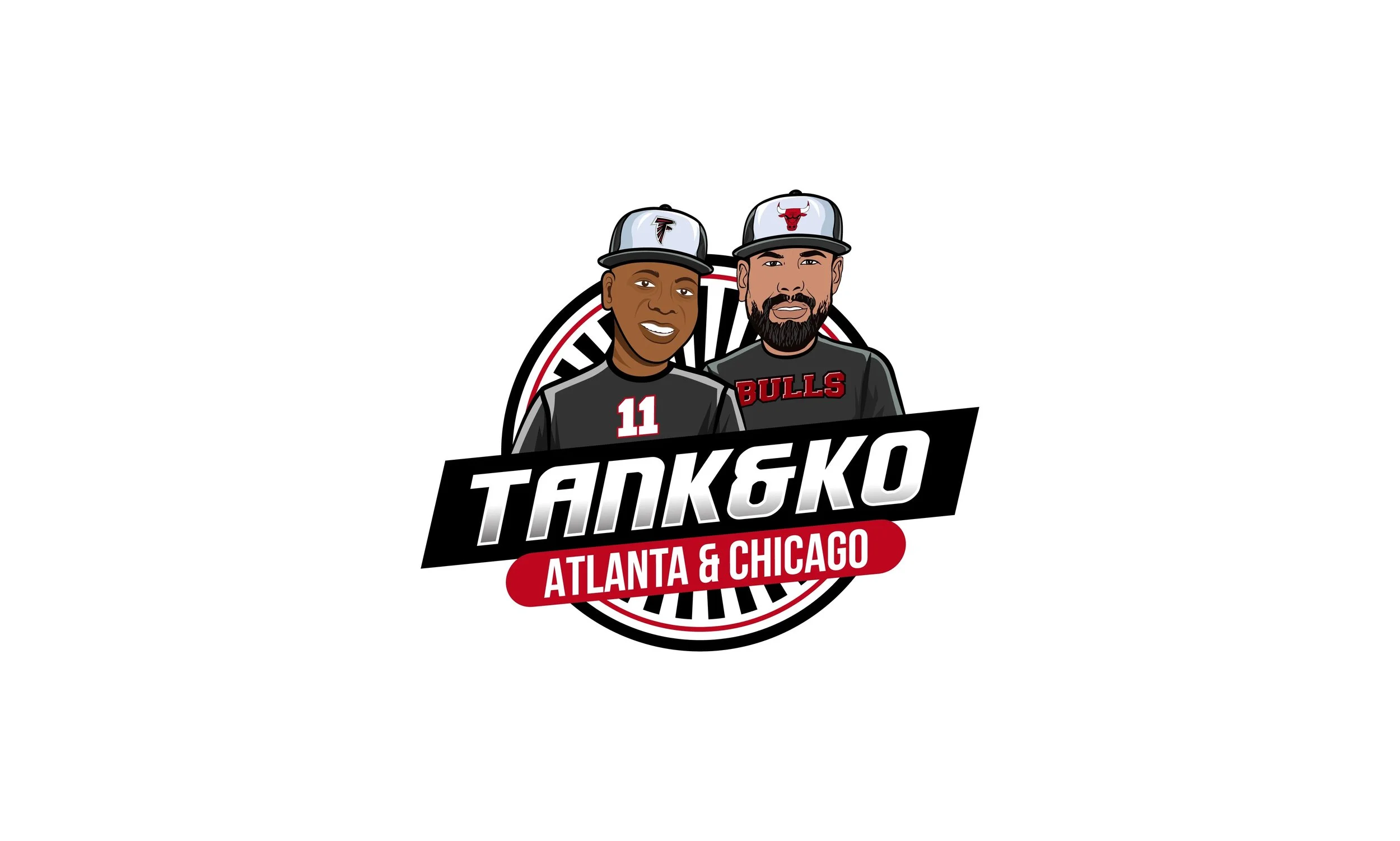 Cartoon image of two men wearing Chicago Bulls hats, with the text 'TANK6KO' and 'Atlanta & Chicago' below them. Documentary-Style Video Production in Miami | The Bricklayer Agency