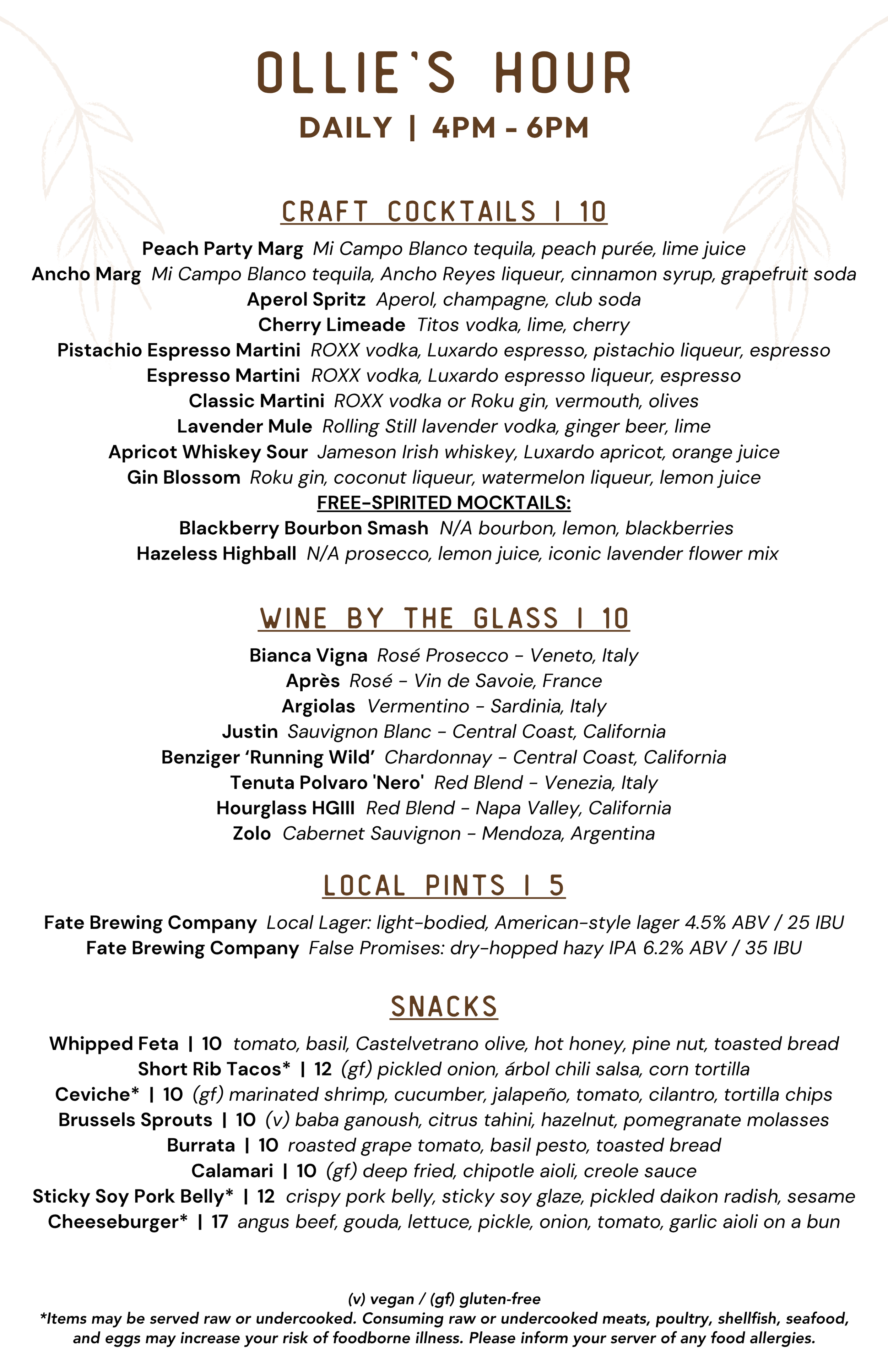 oliver's modern american happy hour menu
