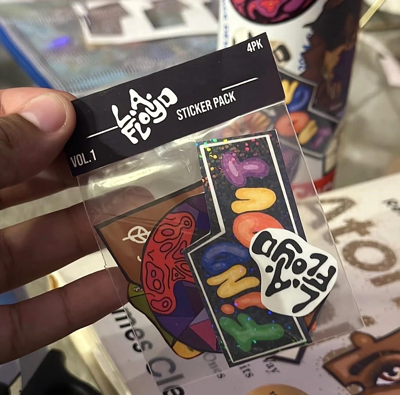 Funky Art stickers, colorful artwork, art, Los Angeles musician, LA, songwriter, artist, abstract art, art collector, sticker pack, fun stickers, 70’s themed, hippie, punk music, LA band, new R&B artist, LA events, Spotify.